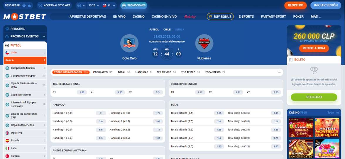 Apuestas deportivas en Mostbet Chile — línea de fútbol chileno