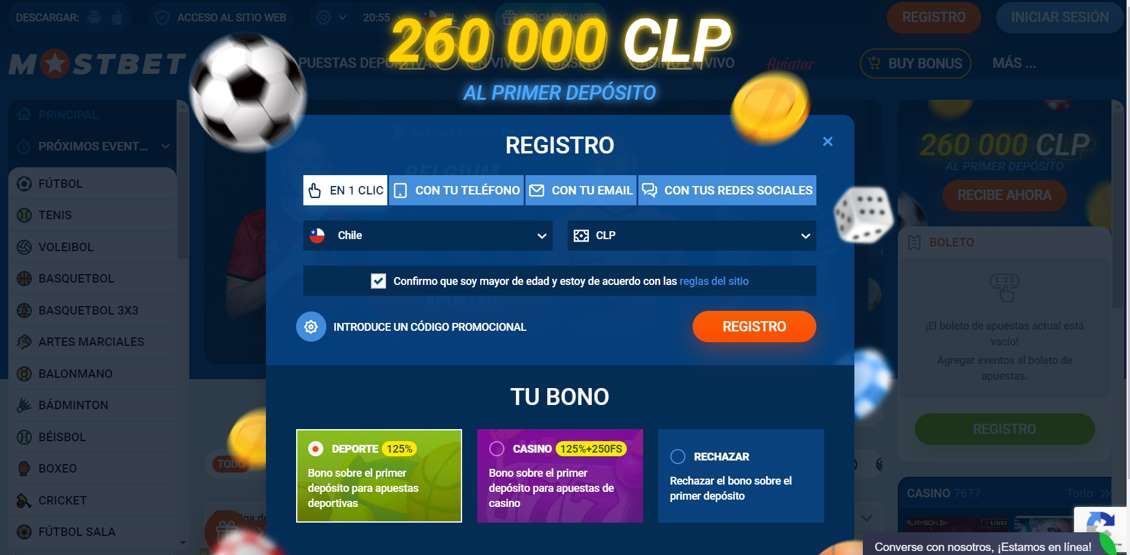 Formulario de registro en Mostbet Chile — registro en 1 clic